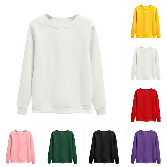 Aobny White Trendy Womens Tops Sweatshirt Solid Long Sleeve Loose Crew Neck Pullover Womans Tops Winter