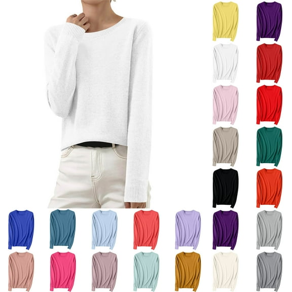 Aobny Winter Tops for Woman Sweater Blue Long Sleeve Knitted Crew Neck Solid Pullover Juniors Tops Elegant