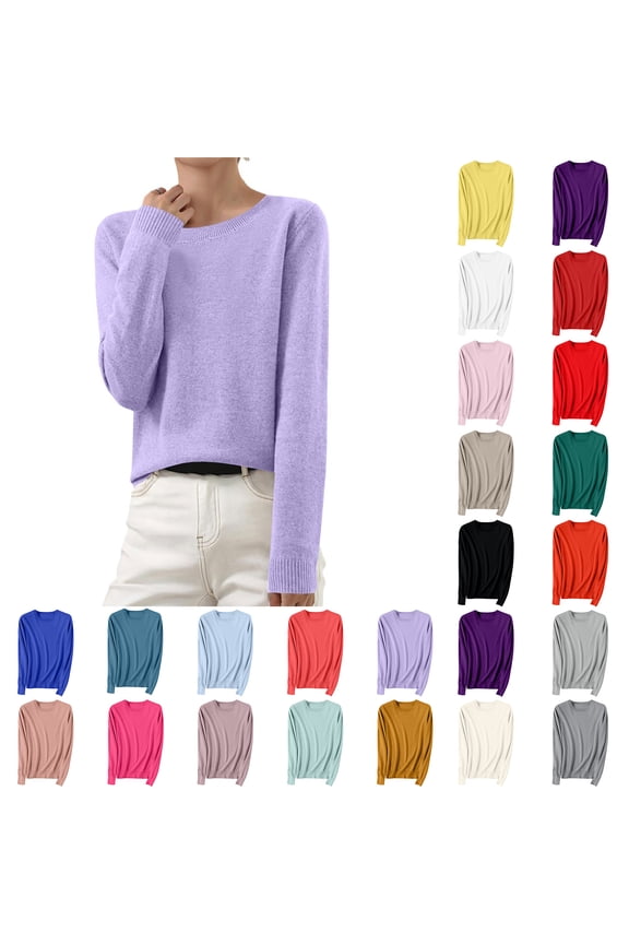 Winter Tops for Woman Sweater Gray Long Sleeve Knitted Crew Neck Solid Pullover Juniors Tops Fashion