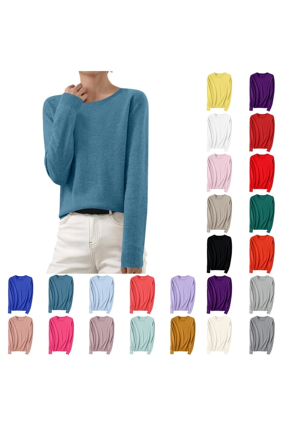 Winter Tops for Woman Sweater Gray Long Sleeve Knitted Solid Crew Neck Pullover Juniors Tops Going Out