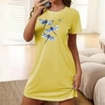 thumbnail image 1 of Aobny Winter Womans Nightgowns Yellow Crew Neck Short Sleeve Dragonfly Short Sleep Dress Adults Nightshirts Cute, 1 of 7