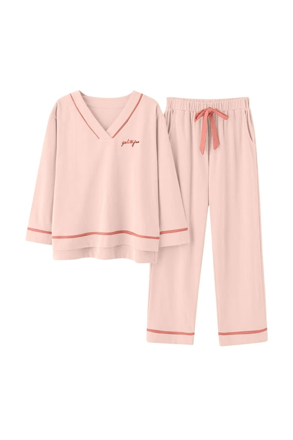 Winter Womens Pjs Set 2 Piece Pink Graphic Cooling Sleepwear Long Sleeve & Pants Pajamas for Junior Set Cute