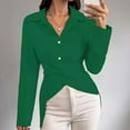 thumbnail image 1 of Aobny Winter Womens Shirts Formal Green Wrap V-Neck Solid Long Sleeve Blouse Juniors Tops Going Out, 1 of 6