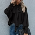thumbnail image 1 of Aobny Winter Womens Tops Black Ruffle Long Sleeve Bow Solid Mock Neck Pullover Tops for Women Elegant, 1 of 5