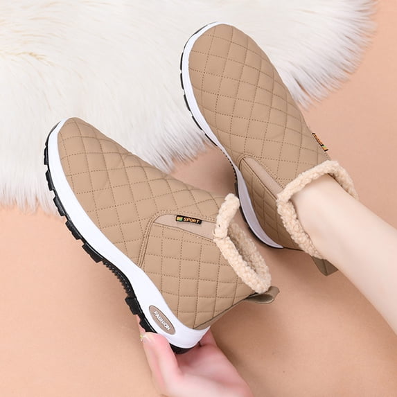 Aobny Women Boots Winter Snow Ankle High Boots Comfortable Slip Pull On Walking Boot Warm Faux Fur Lined Outdoor Cold Weather,Khaki Size 40