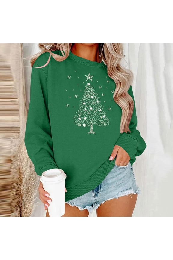 Women Hoodies Green Christmas Crew Neck Long Sleeve Hoodie Petite Pullover Workout Shirts Women,XXL