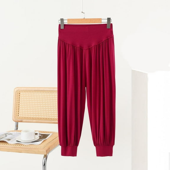 Aobny Women Lightweight Work Pants Track Yoga Red Pants High Waisted Cropped Joggers Cuffed Baggy Comfy Pants,XXL