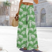 Aobny Women Pants Green Tropical Baggy Gaucho Pants Full Culottes High Waisted Womens Petite Pants