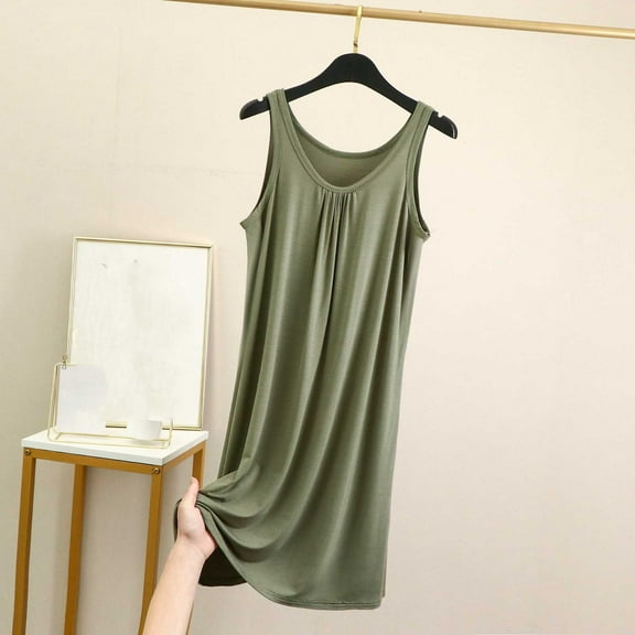 Aobny Women Plus Size Nightgowns Green Cotton Night Gown Long Sleeveless Crew Neck Pajamas,XXL