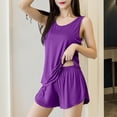 thumbnail image 1 of Aobny Women’S Pajamas Plus Purple Plain Thin Cami Set Sleeveless Short Crew Neck Wide-Leg Womens Pj Set,XXXL, 1 of 5