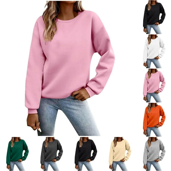 Aobny Women Sweatshirts Pink Loose Pullover Dressy Crew Neck Long Sleeve Athletic Sweatshirt