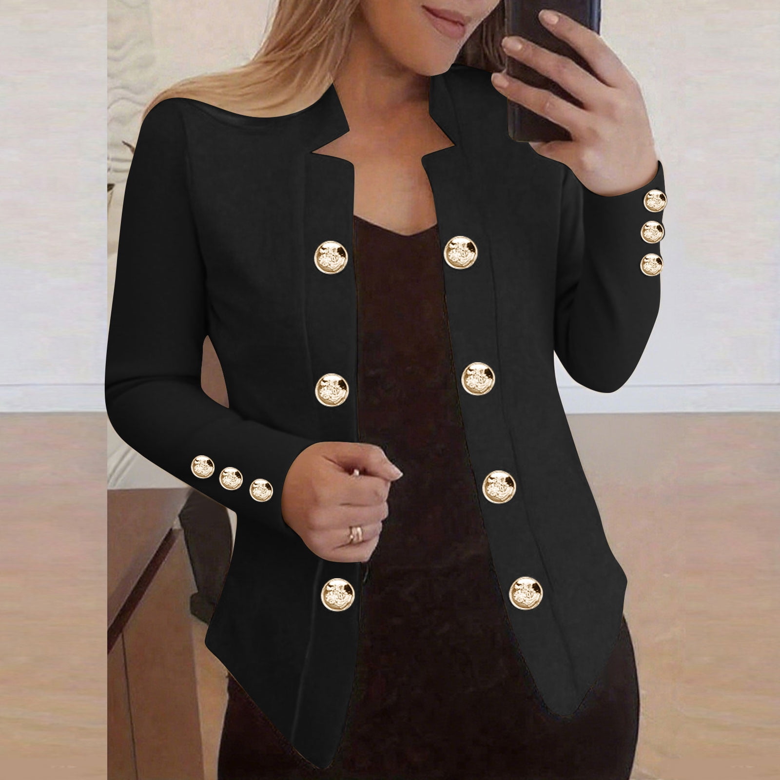 Aobny Women T Shirts Black Formal Blazer Long Sleeve V Neck Blouse Aobny Women T Shirts Black Formal Blazer Long Sleeve V Neck Blouse