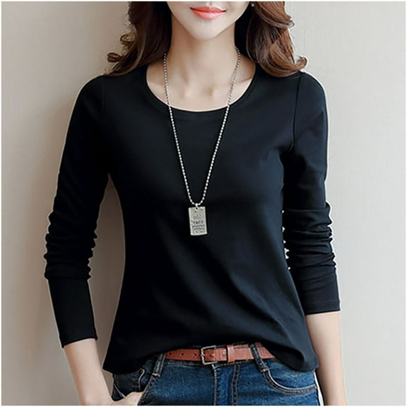 Aobny Women Tshirt Slim Basic Black Shirt Long Sleeve Crew Neck Womens Cute Tops,XXL