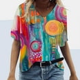 thumbnail image 1 of Aobny Women Tshirts Purple Neon Oversized T-Shirt V-Neck Short Sleeve Slimming Tops for Women,XXL, 1 of 5