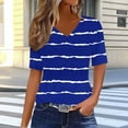 thumbnail image 1 of Aobny Women Vacation Tops Cooling Striped Blue T-Shirt V-Neck Elbow-Length T-Shirt Women, 1 of 7