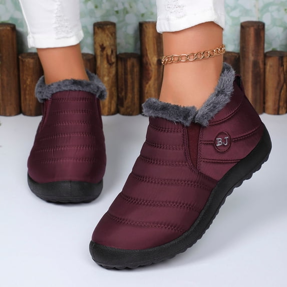 Aobny Women's Boots Winter Boots Snow Warm Comfortable Slip Pull On Ankle Boots Flat Heel Faux Fur Lined Walking Boot Outdoor Cold Weather,Wine Size 45