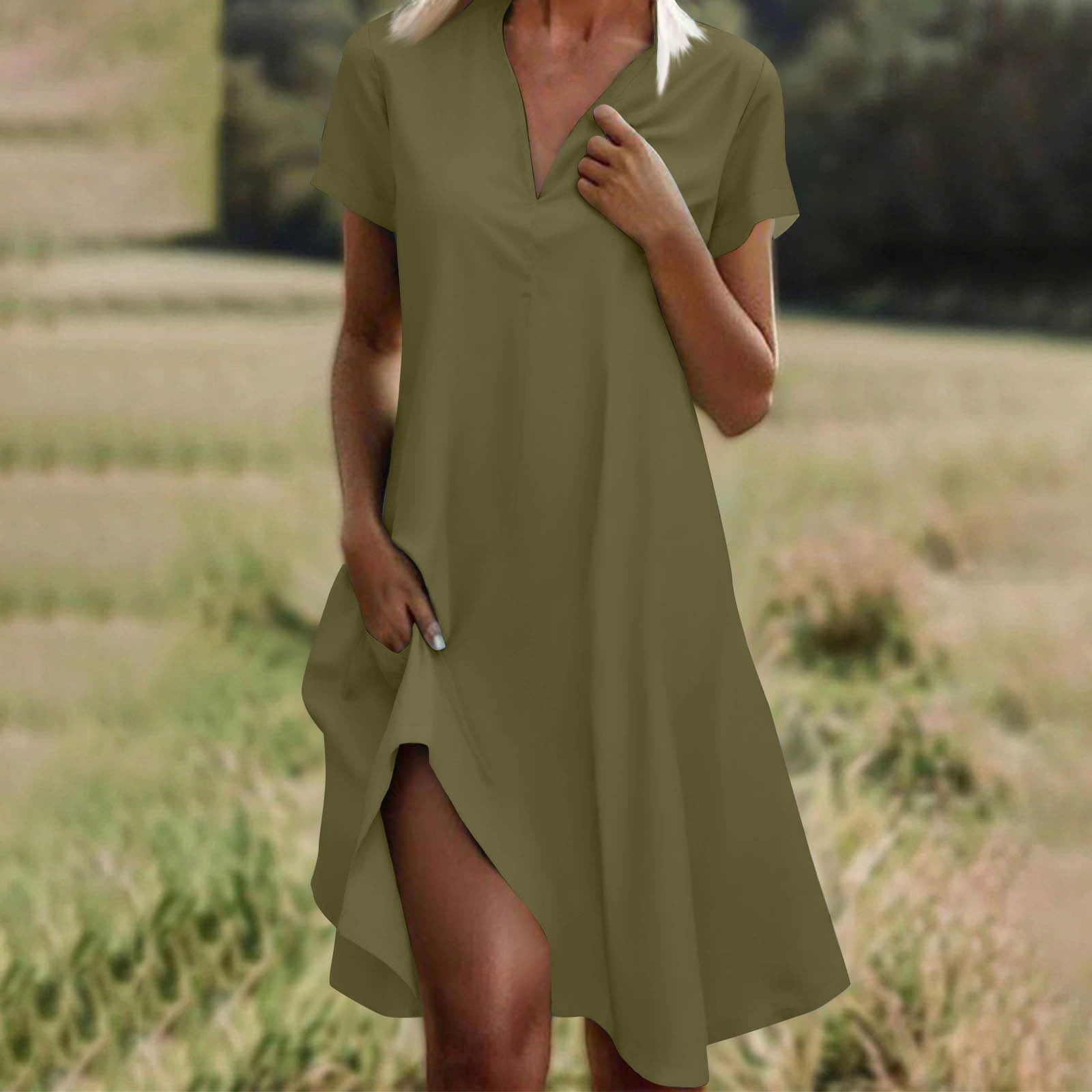 Pre-Order Green Floral Print Drawstring Tunic Flowy Short Dress