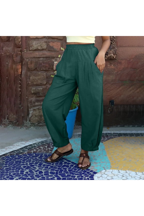 Women's Pants Harem Barrel Green Pants Ankle Loose Palazzo High Waisted Lounge Pants,L