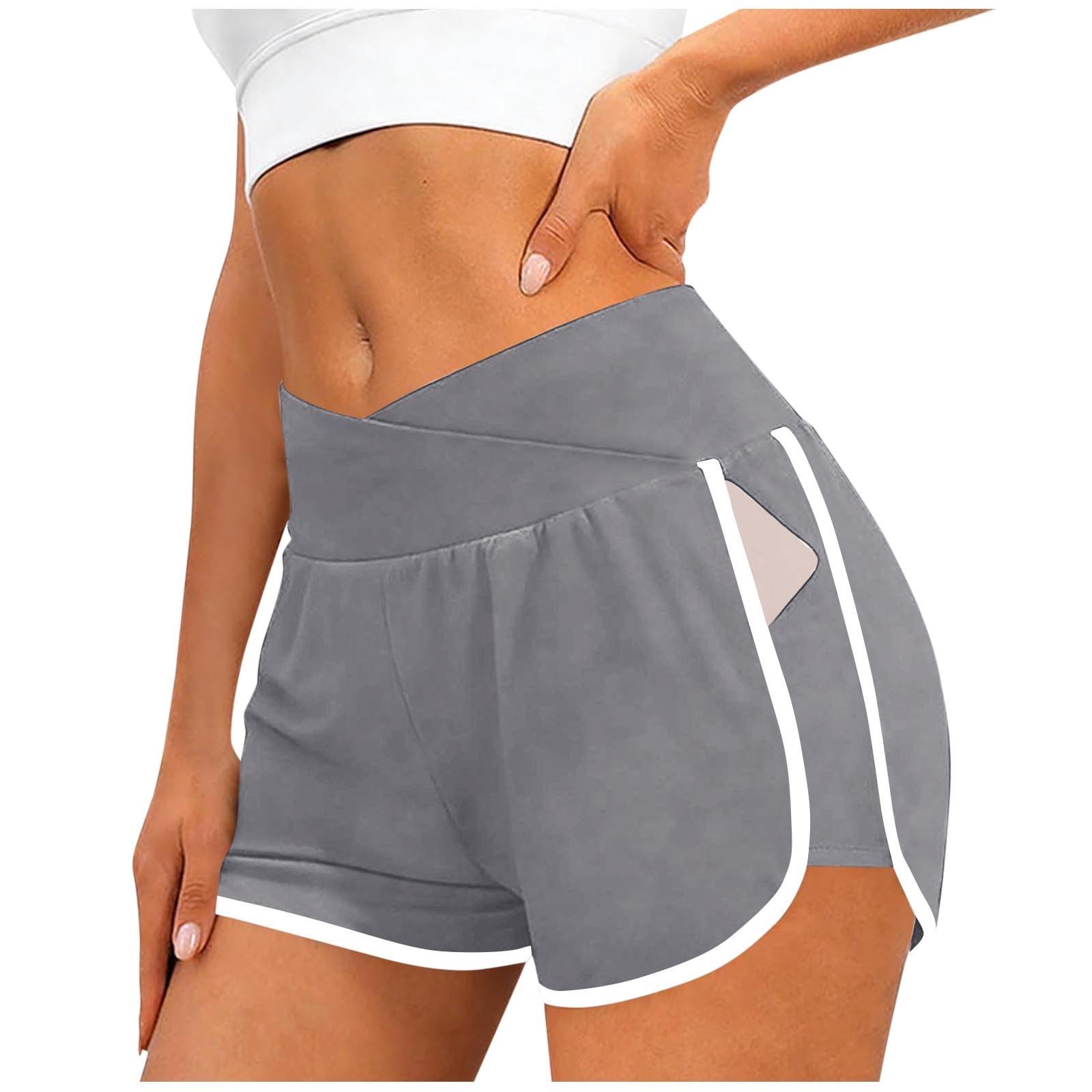 Aobny Women's Shorts Running Biker Pockets Bottoms Slim Athletic Low ...