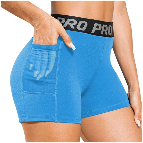 Aobny Women's Shorts Running Pockets Bike Bottoms Athletic Tight High Waisted Comfy Shorts,Blue,S
