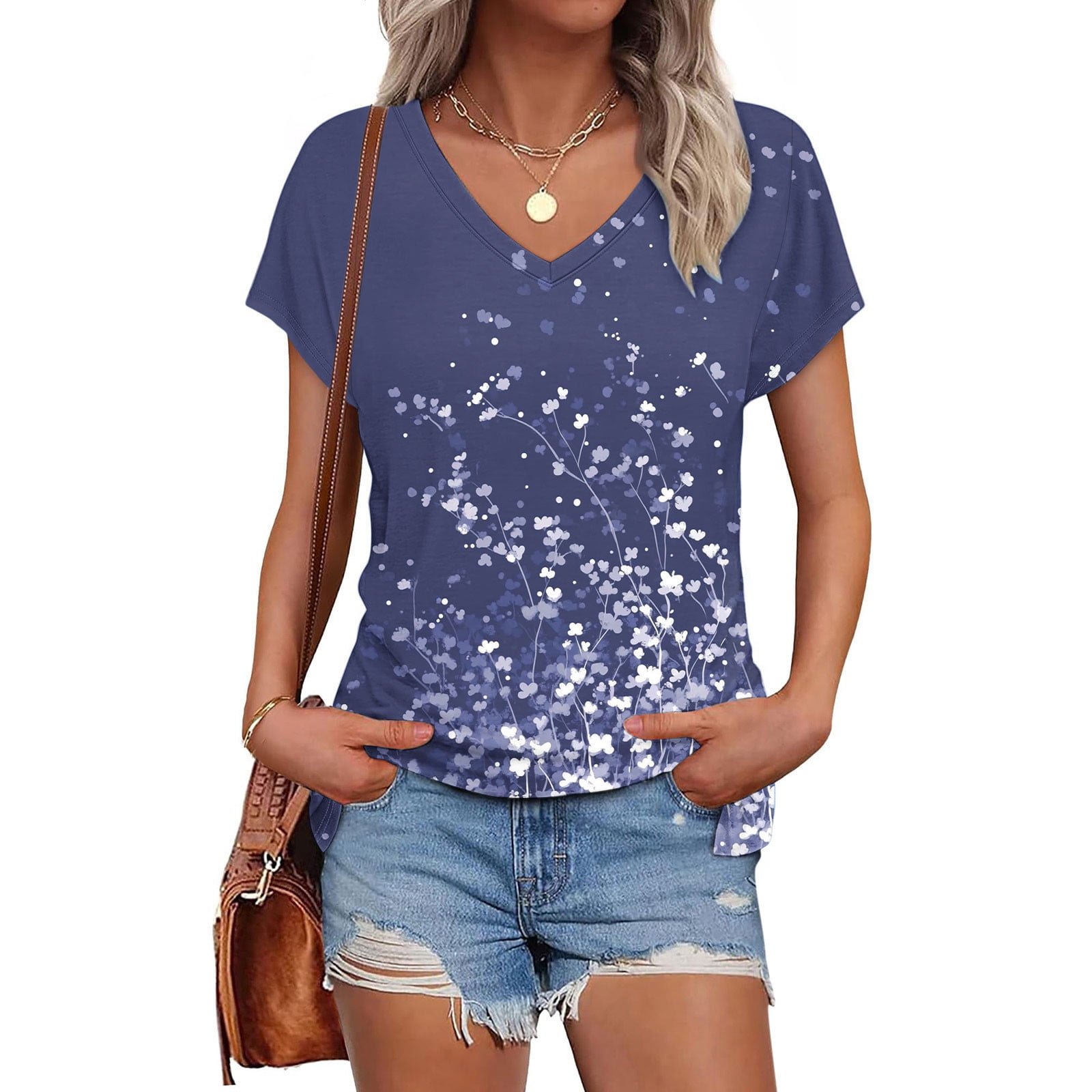 KIFOVEN Women's Summer Floral Tunic Top - V-Neck Short Sleeve Loose Fit Blouse - View #8