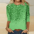 thumbnail image 1 of Aobny Women's Streetwear T-Shirt Green Glitter Spring Clothes Crew Neck 3/4 Sleeve Shirts for Adult, 1 of 5
