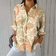 thumbnail image 1 of Aobny Women's T-Shirts Paisley Beige Button Up Blouse V-Neck Long Sleeve Womens Cute Tops,XL, 1 of 5