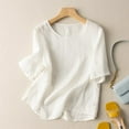thumbnail image 1 of Aobny Women's Tshirt Plus Size Linen White T-Shirt Crew Neck Elbow-Length Women Tops Casual,M, 1 of 9