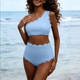 thumbnail image 1 of Aobny Womens Bathing Suit Sexy Tummy Control Swimsuit Bikinis One Shoulder High Waist Blue Women's Bikini Swimsuits,M, 1 of 8