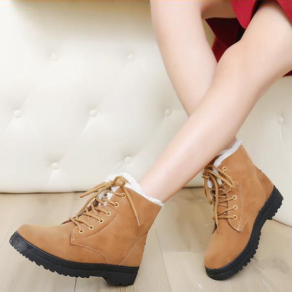 Aobny Womens Boots Winter Booties Shoes Snow Boots Ankle High Boots Comfortable Faux Fur Lined Warm Walking Boot,Yellow Size 39