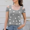 thumbnail image 1 of Aobny Womens Fashion Tops Off The Shoulder Stars Gray T-Shirt Short Sleeve V-Neck Going Out Tops for Women, 1 of 8