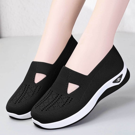Aobny Womens Shoes Walking Shoes Orthopedic Shoes Casual Shoes Flatform Shoe Slip-On Orthopedic Black Flat Heel Round Toe Womens Summer Shoes,Size 38