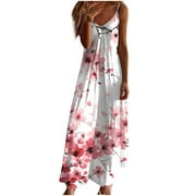 AOBNY Womens Summer Dresses Casual Sunday Hawaiian Sundress Sleeveless V-Neck Floral Midi Womens Dresses Spring