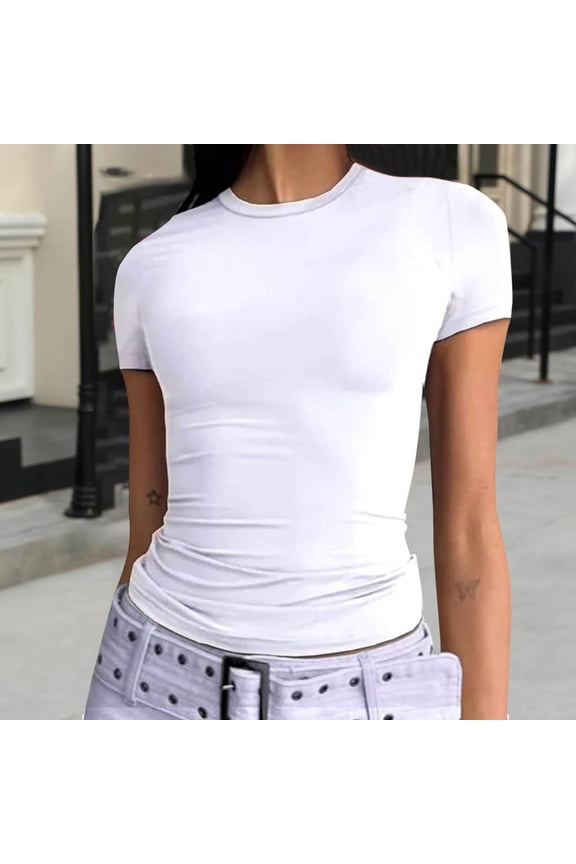 Womens T Shirt Slim Fit Basic Plain Tshirt White Short Sleeve Crew Neck Womens T Shirts Graphic,M