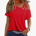 thumbnail image 1 of Aobny Womens T Shirts Dolman Sleeve Off Shoulder Plain T Shirt Short Sleeve Crew Neck Red Party Tops,M, 1 of 5