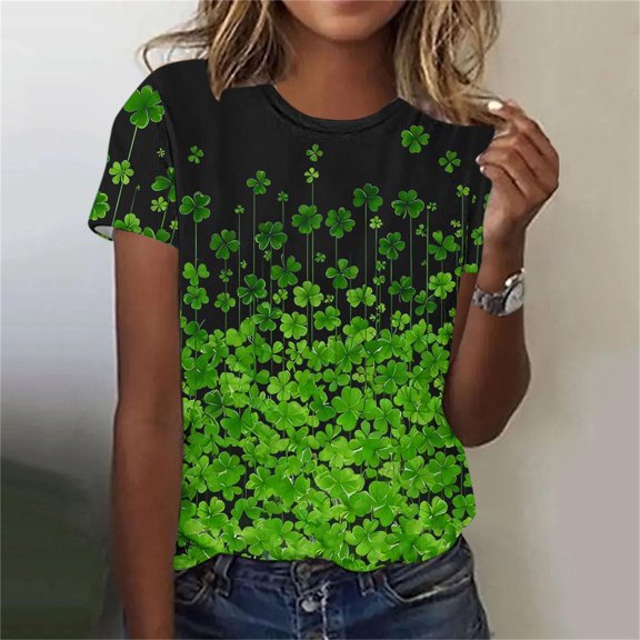 Aobny Womens Work Blouse Plus Size St Patrick's Oversized Tops Short Sleeve Crew Neck Classy Tops for Women,XXXXL