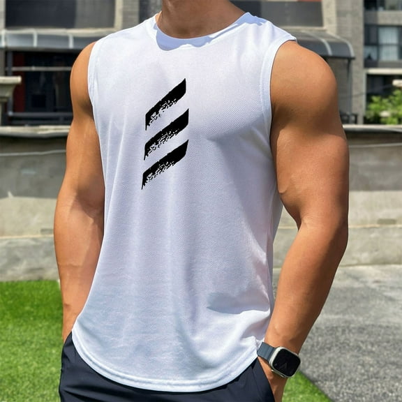 Aobny Work Shirts White Workout Muscle Gym Tank Tops Crew Neck Sleeveless Men Mens Shirts Graphic,M