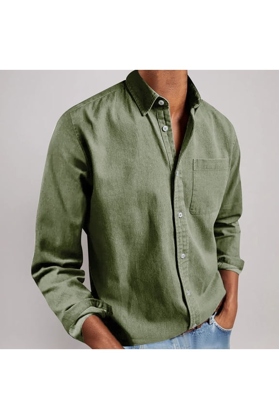 Work T-Shirts for Man Plain Button Down Shirt Collared Polos Big & Tall Long Sleeve T-Shirts for Men,Green,M