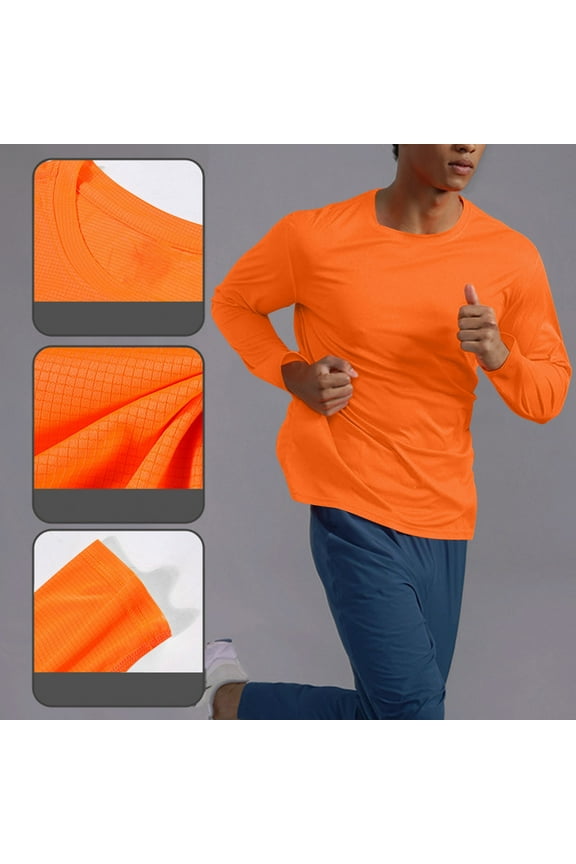 Workout Boho Tops Orange Gym Long Sleeve Shirt Plain Crew Neck Pullover Men Mens Fall Shirts,XXL