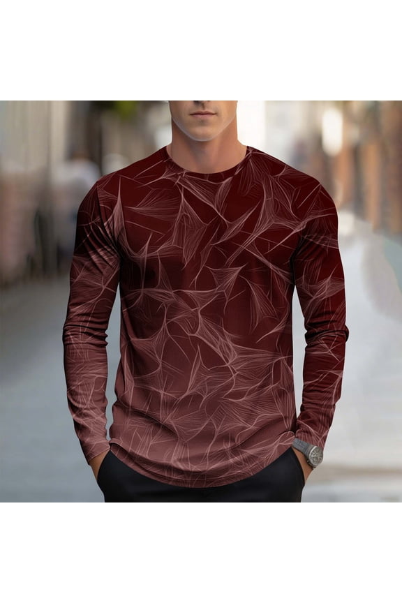 Workout Shirts for Men Long Sleeve Red Cotton Tees Graphic Crew Neck Pullover Work Shirts,L