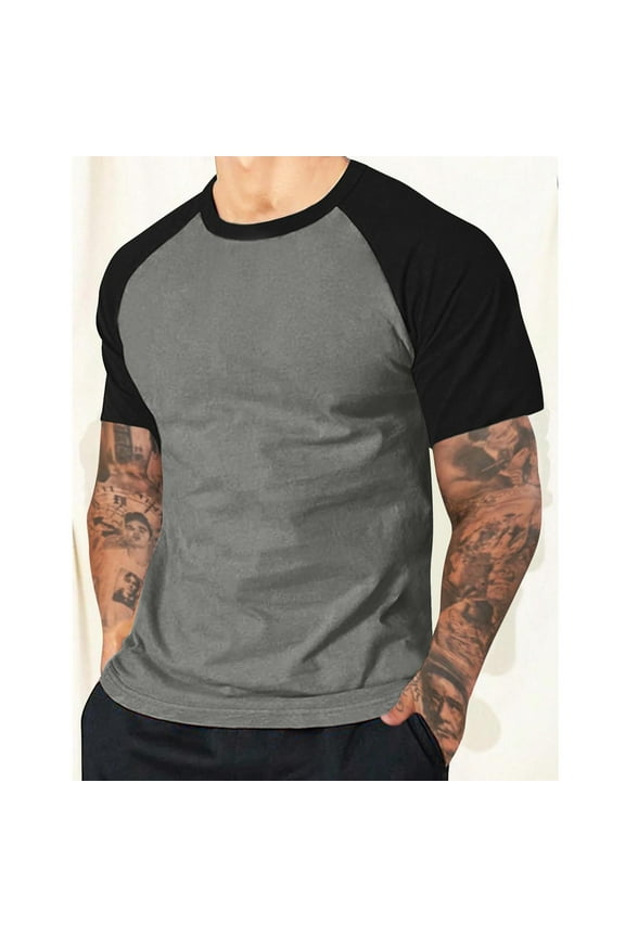 Workout T Shirts Gym Solid Mens T-Shirts Short Sleeve Big & Tall Raglan High Neck Tees,Gray,XXL