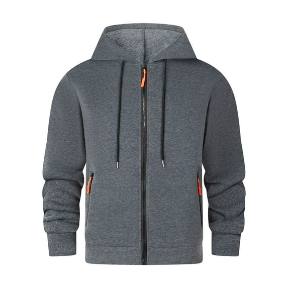 Aobny Zip-Up Winter Hoodies for Men Gray Heavyweight Athletic Tops Full Zip Hooded Casual Shirts for Men,XL