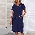 thumbnail image 1 of Aobny with Pocket Lightweight Summer Pajamas Women Cotton Blue Nightwear Short Sleeve V-Neck Long Sexy Nightgown,XL, 1 of 5