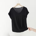 thumbnail image 1 of Aobny with Pocket Vacation Tops for Women Modal Black T-Shirt Short Sleeve V-Neck Hiking Tops Women, 1 of 5