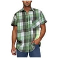 thumbnail image 1 of Aobny with Pocket Workout Shirts Oversized Short Sleeve Green Collared T Shirts Button-Up Plaid Men T Shirts,XL, 1 of 4
