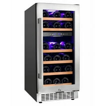 Aobosi 15 inch Dual Zone Wine Cooler - 28 Bottle Freestanding & Built-in Wine Refrigerator - Stainless Steel