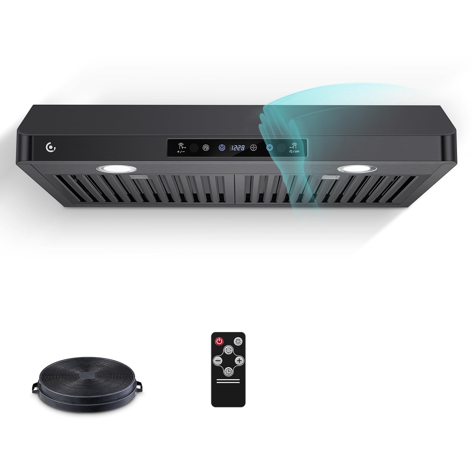 Aobosi Under Cabinet Range Hood 30 Inch, 750CFM Stainless Steel Kitchen Stove Vent Hood 3 Speed Exhaust Fan Touch/Remote/Gesture Control, Black