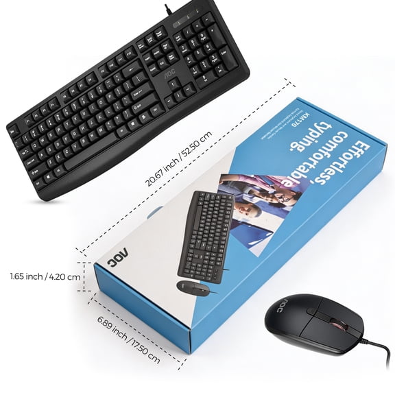 Aoc Cost-Effective Wired Keyboard Mouse Combo, 10 Million Keystroke Lifespan, Ergonomic Comfortable Grip, Plug & Play Without Drivers, Full-Size Keyboard with Numpad, 3-Level CPI Mouse