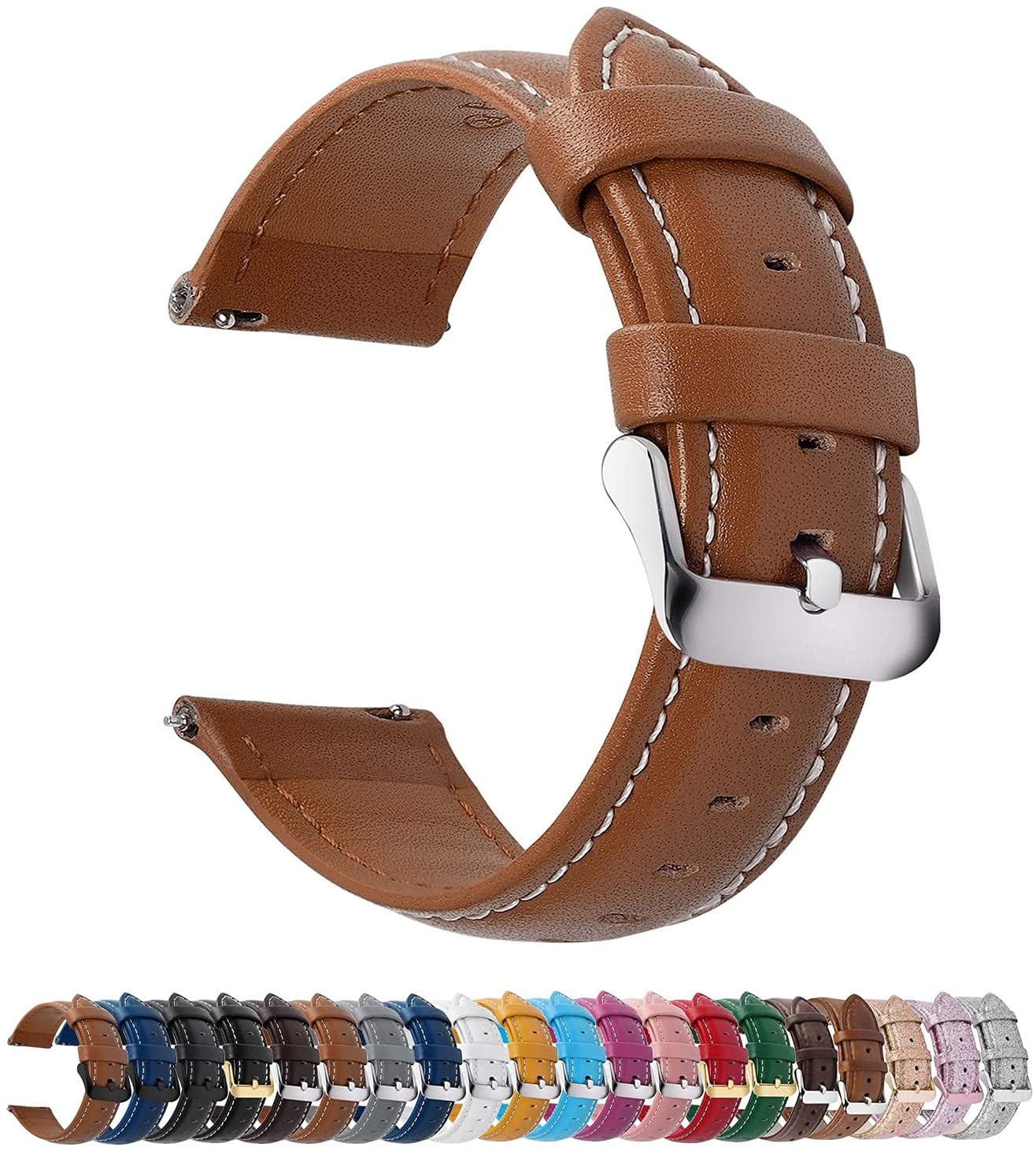 Aochakimg 20mm Watch Straps for Men and Women, Leather Replacement Strap Compatible for Samsung Galaxy Watch 3 41mm, Galaxy Watch 42mm, Huawei Watch 2/Pro, Garmin Vivoactive 3, Brown