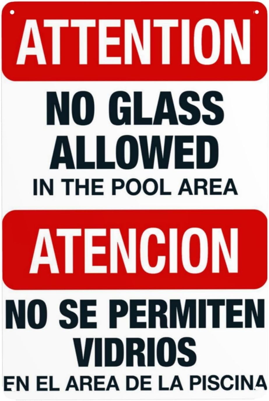 Sigo Signs Schild 'No Glass Allowed In Pool Area' – 25,4x35,6 Cm Aluminium, Wetterfest, USA
